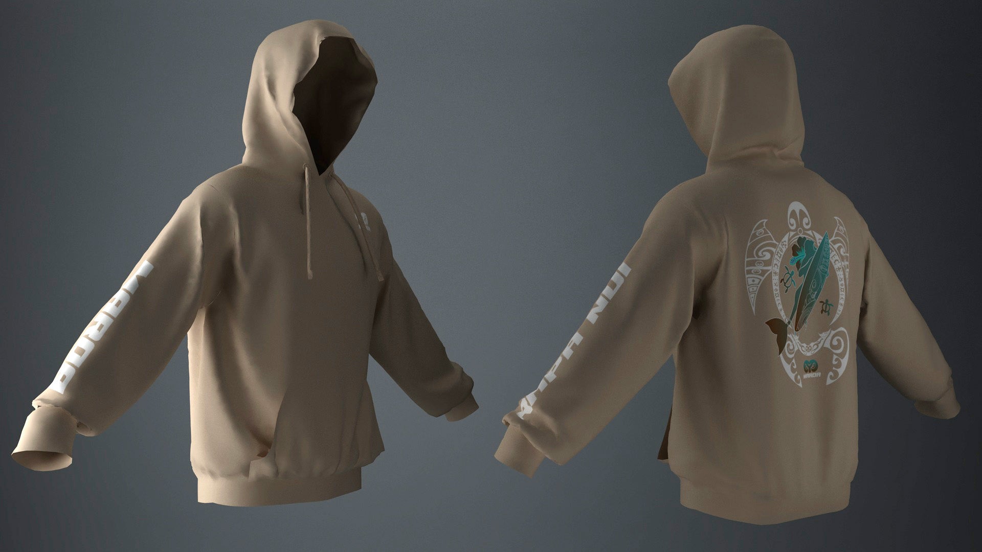 Polerón Canguro Beige Honu Meherio Blanco Cafe (B)