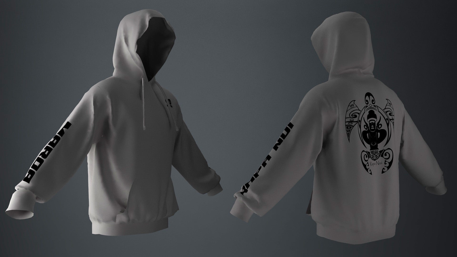 Polerón Canguro Gris Honu Moai Negro (K)