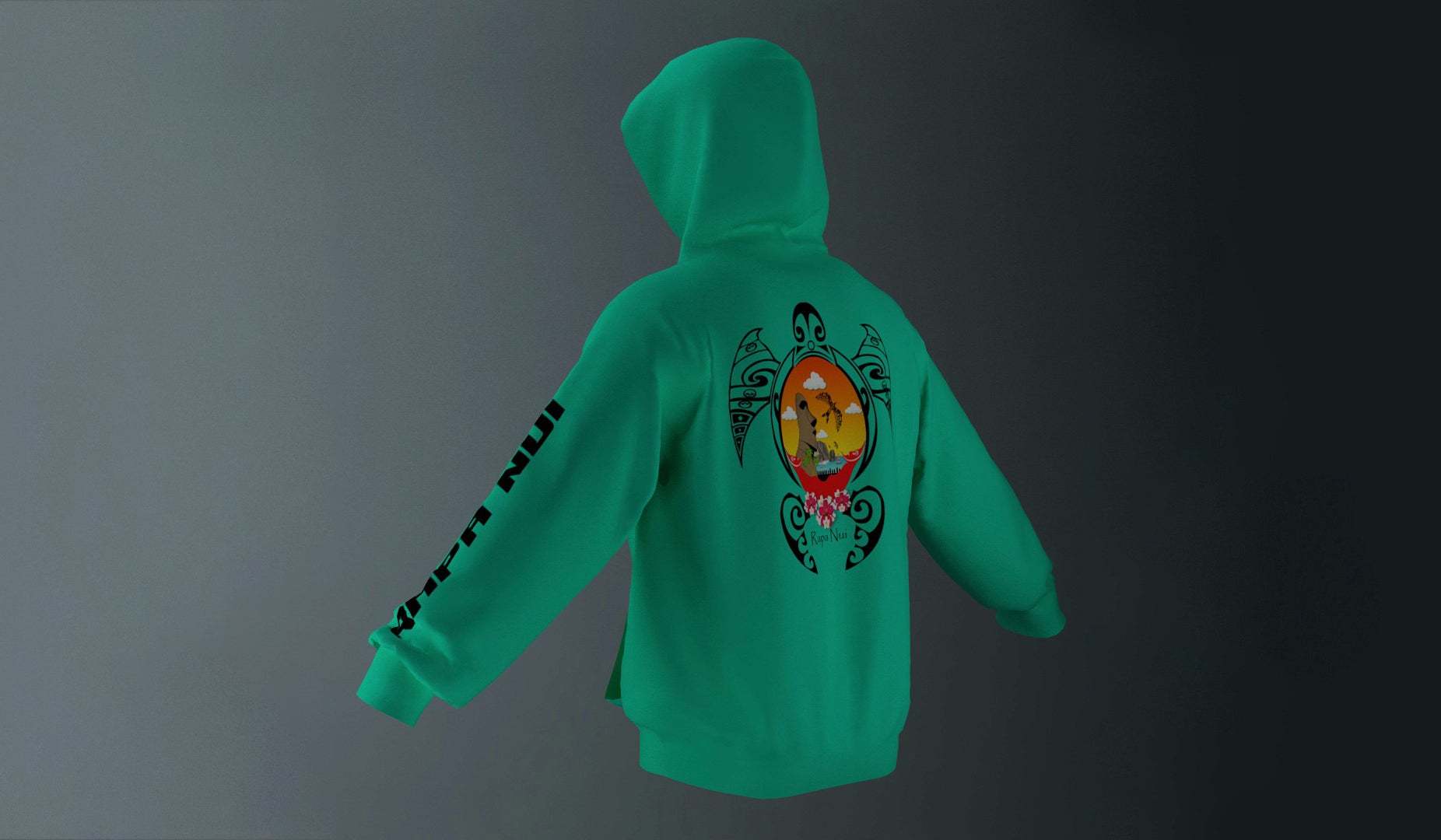 Polerón Canguro Turquesa Honu Tongariki Negro (N)