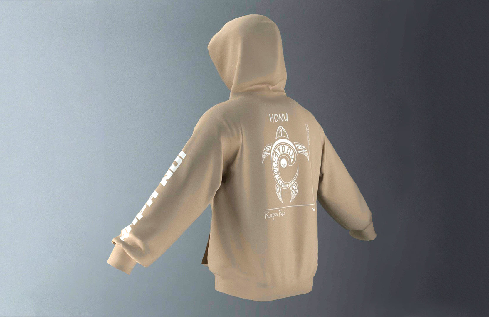 Polerón Canguro Beige Honu Blanco (C)