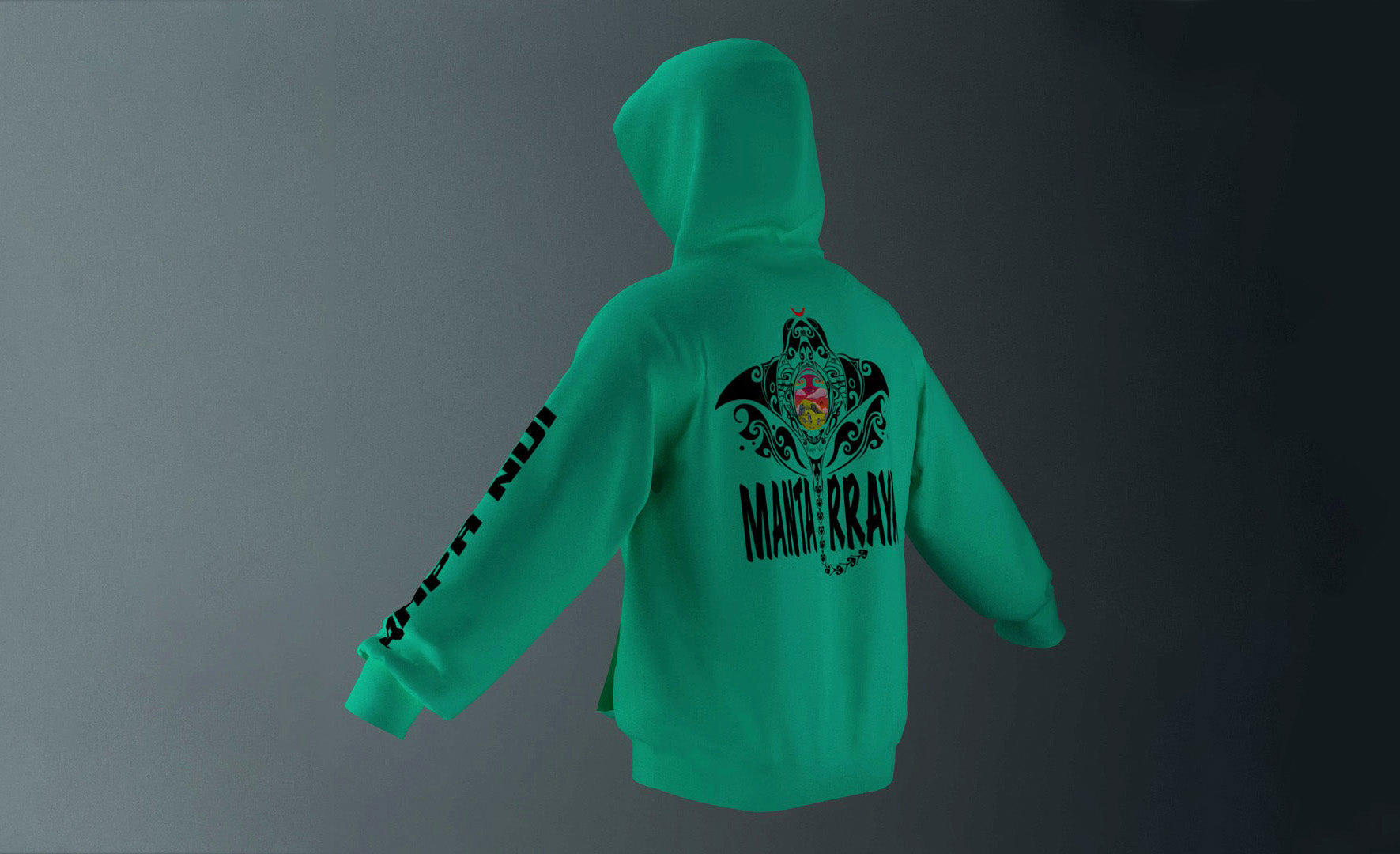 Polerón Canguro Turquesa Mantarraya Negro (K)