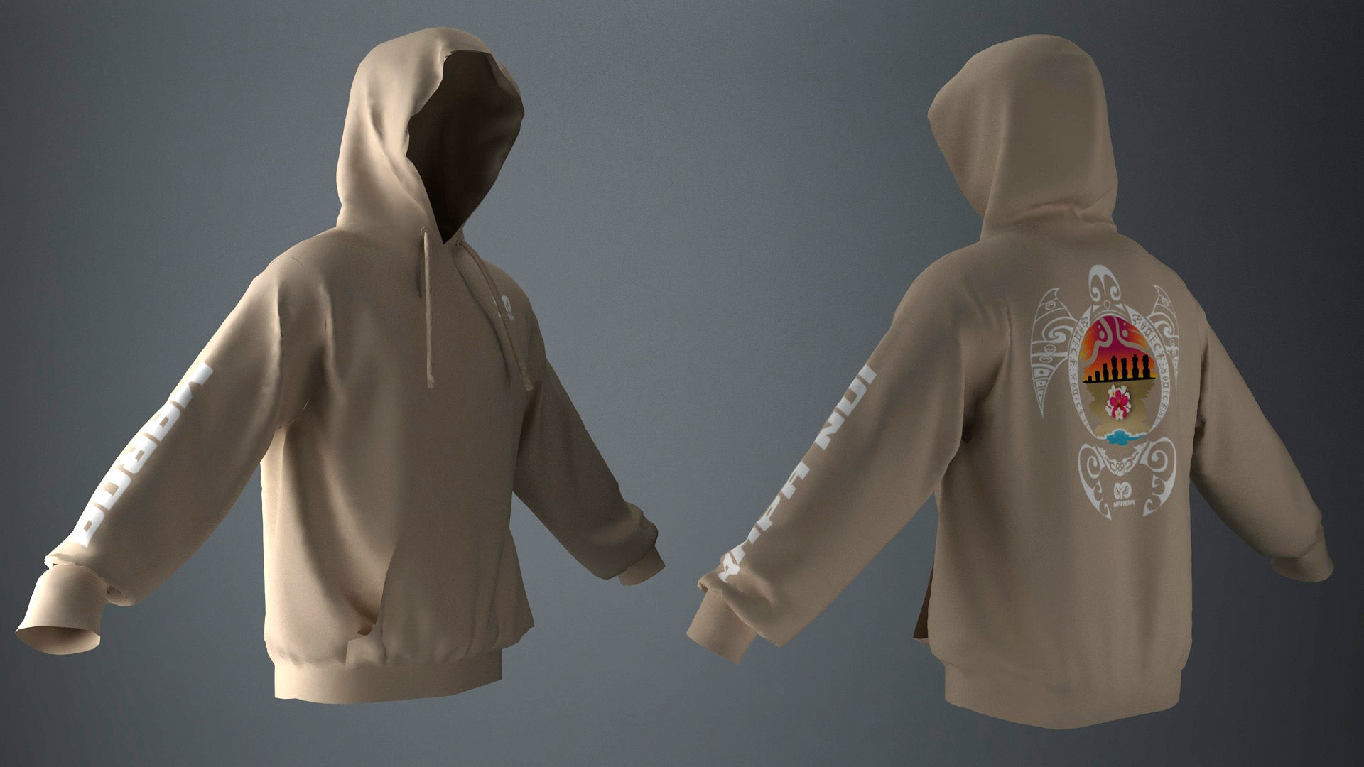 Polerón Canguro Beige Honu Atardecer Tipanie Blanco (J)