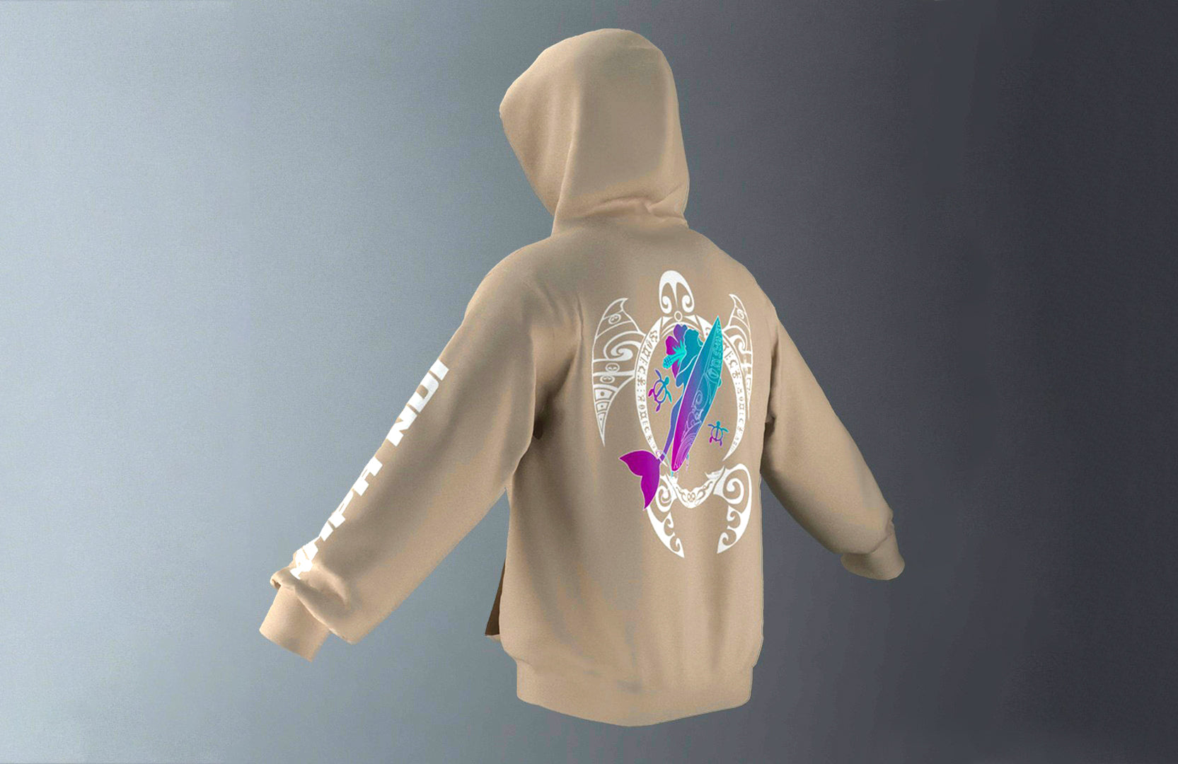 Polerón Canguro Beige Honu Meherio Blanco Fucsia (A)