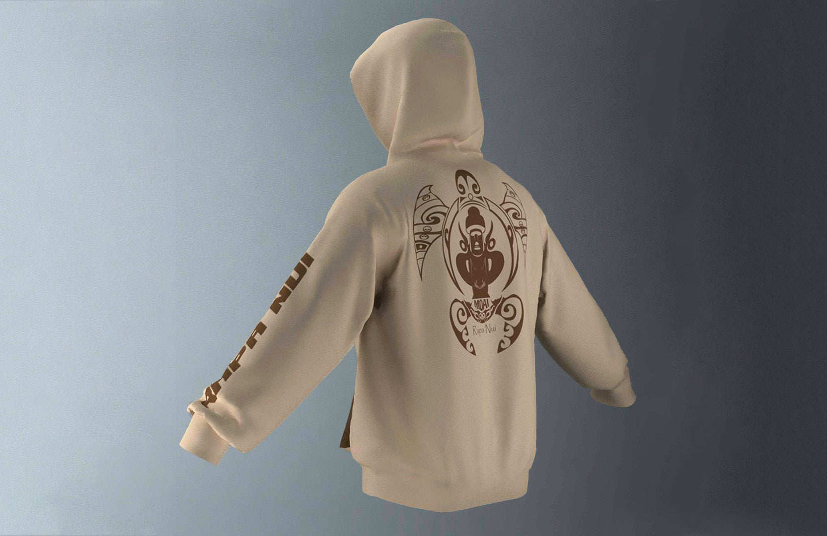 Polerón Canguro Beige Honu Moai Negro (M)