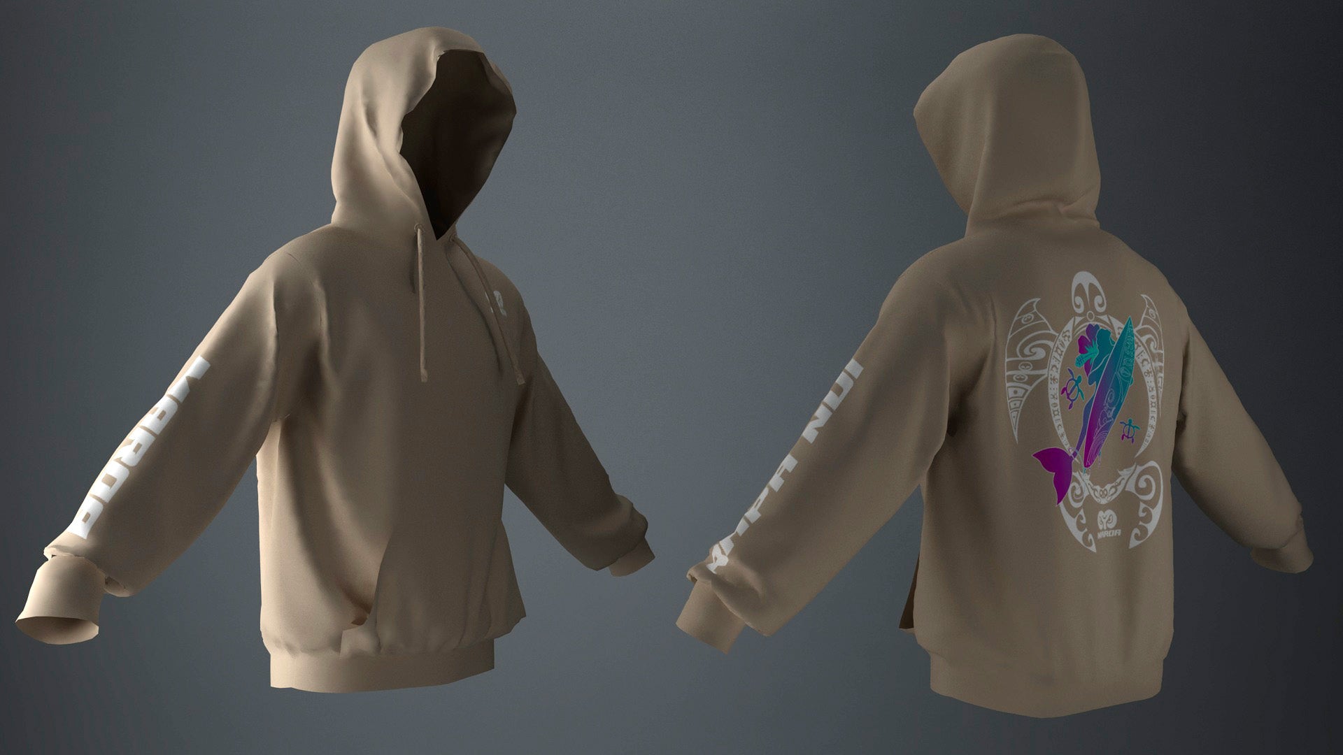 Polerón Canguro Beige Honu Meherio Blanco Fucsia (A)