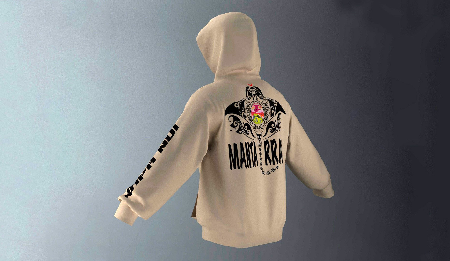 Polerón Canguro Beige Mantarraya Negro (P)