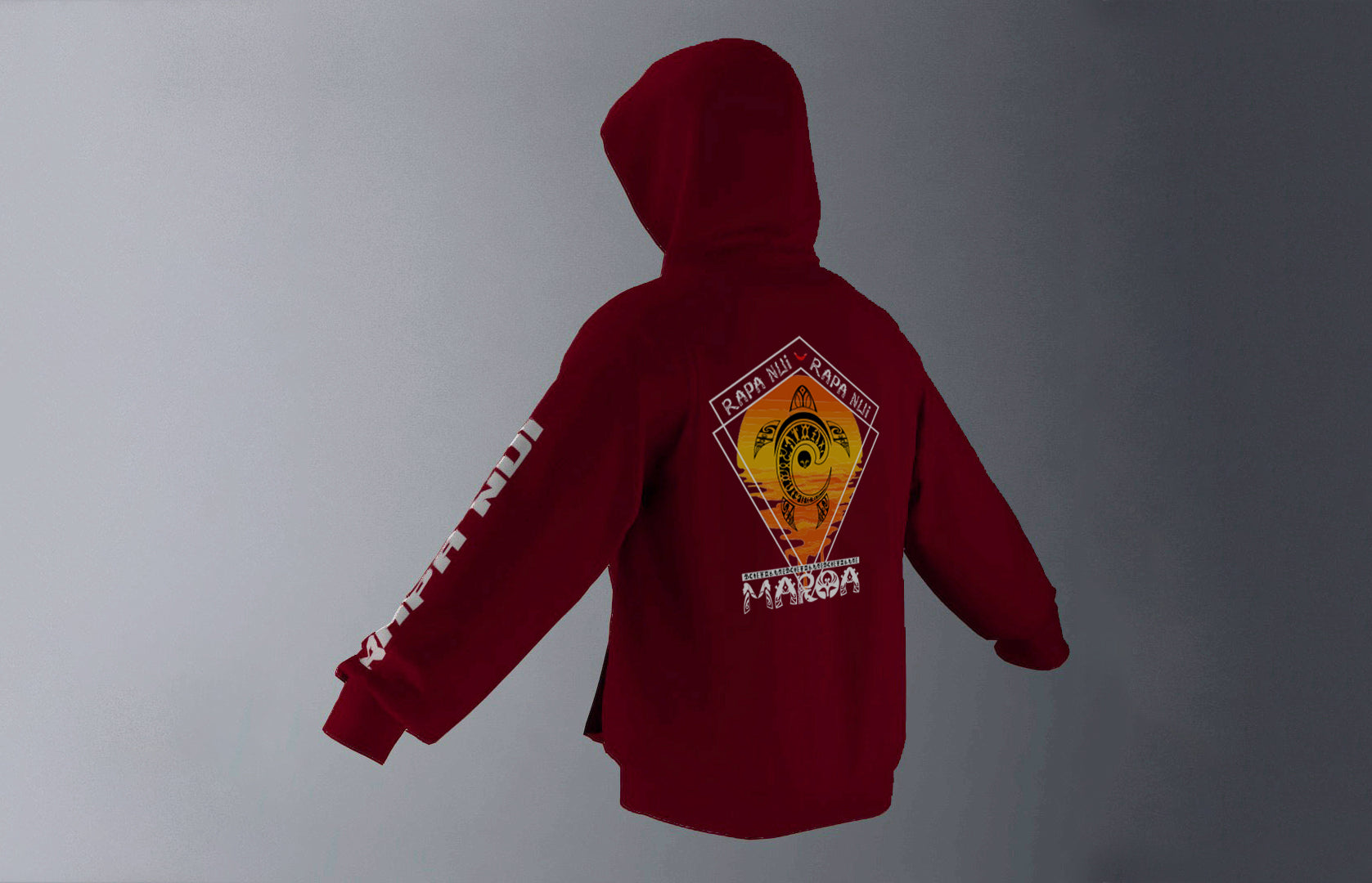 Polerón Canguro Burdeo Honu Atardecer Blanco (C)