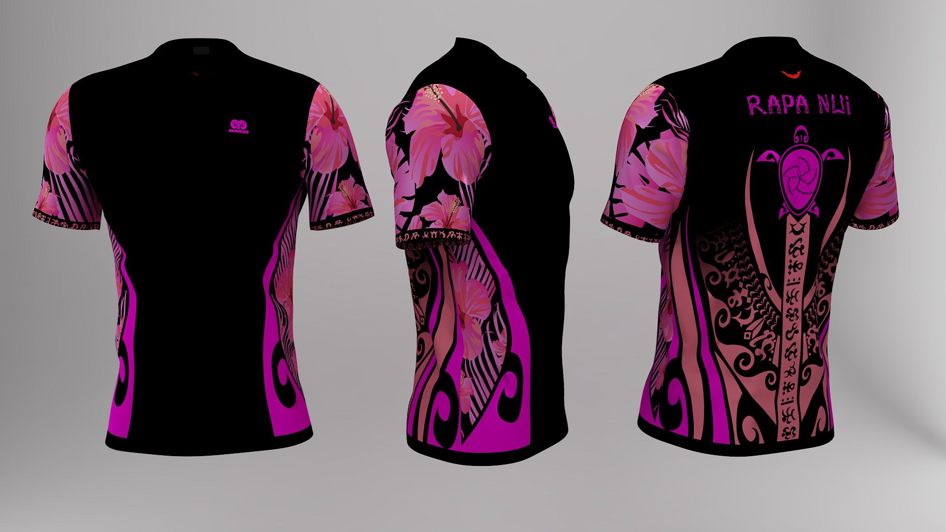 Polera Manga Corta Honu Rosado Floreado Negro (L)