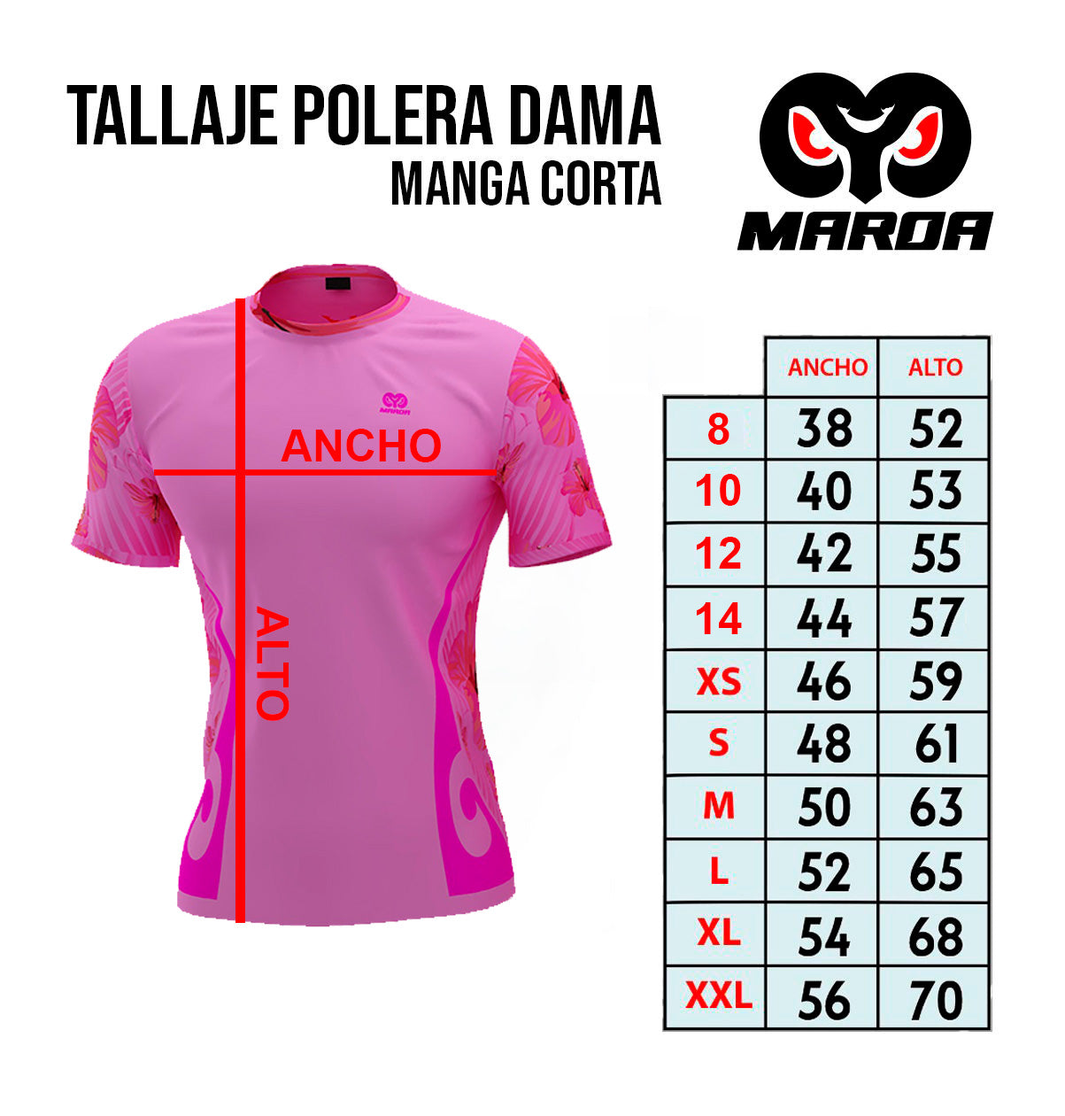 Guia de Tallas - Polera Manga Corta Honu Fucsia Ibiscus (E)