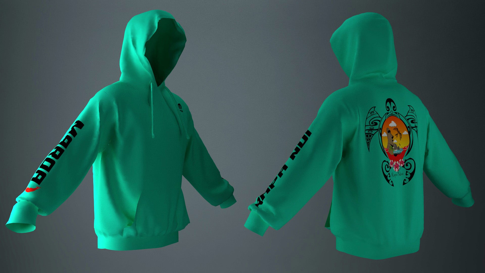 Polerón Canguro Turquesa Honu Tongariki Negro (N)