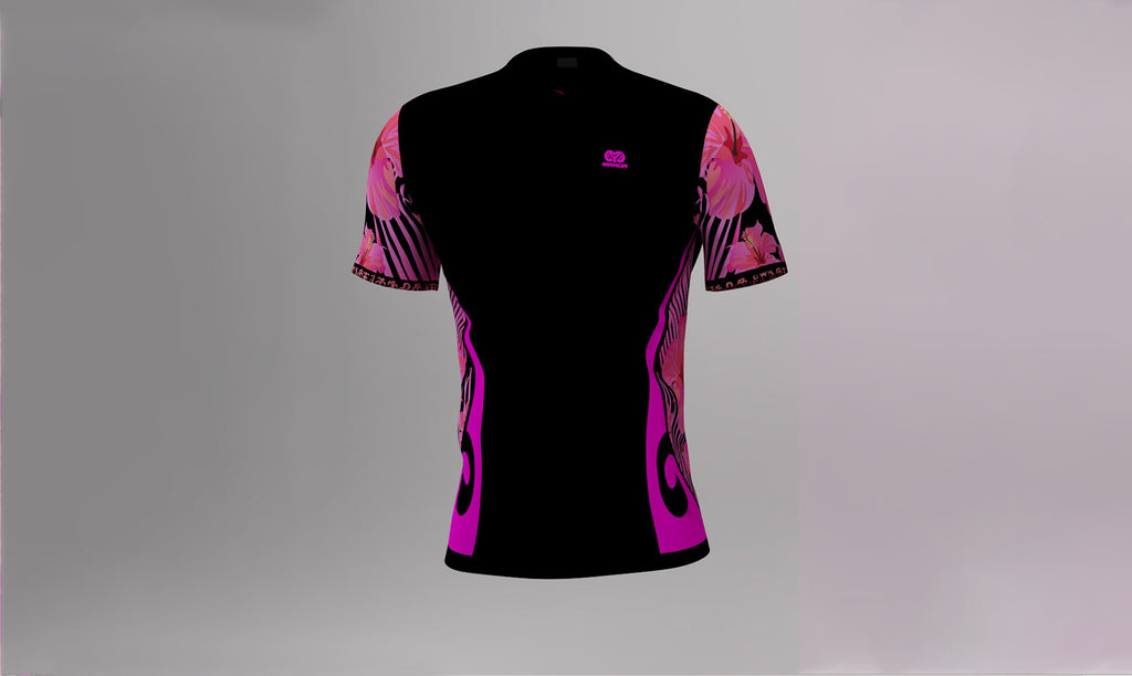 Polera Manga Corta Honu Rosado Floreado Negro (L)