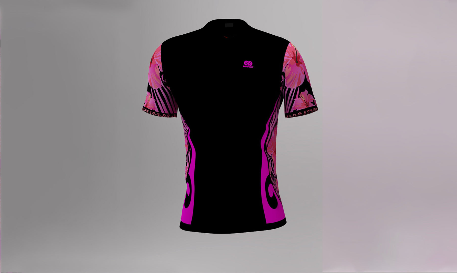 Polera Manga Corta Honu Rosado Floreado Negro (L)