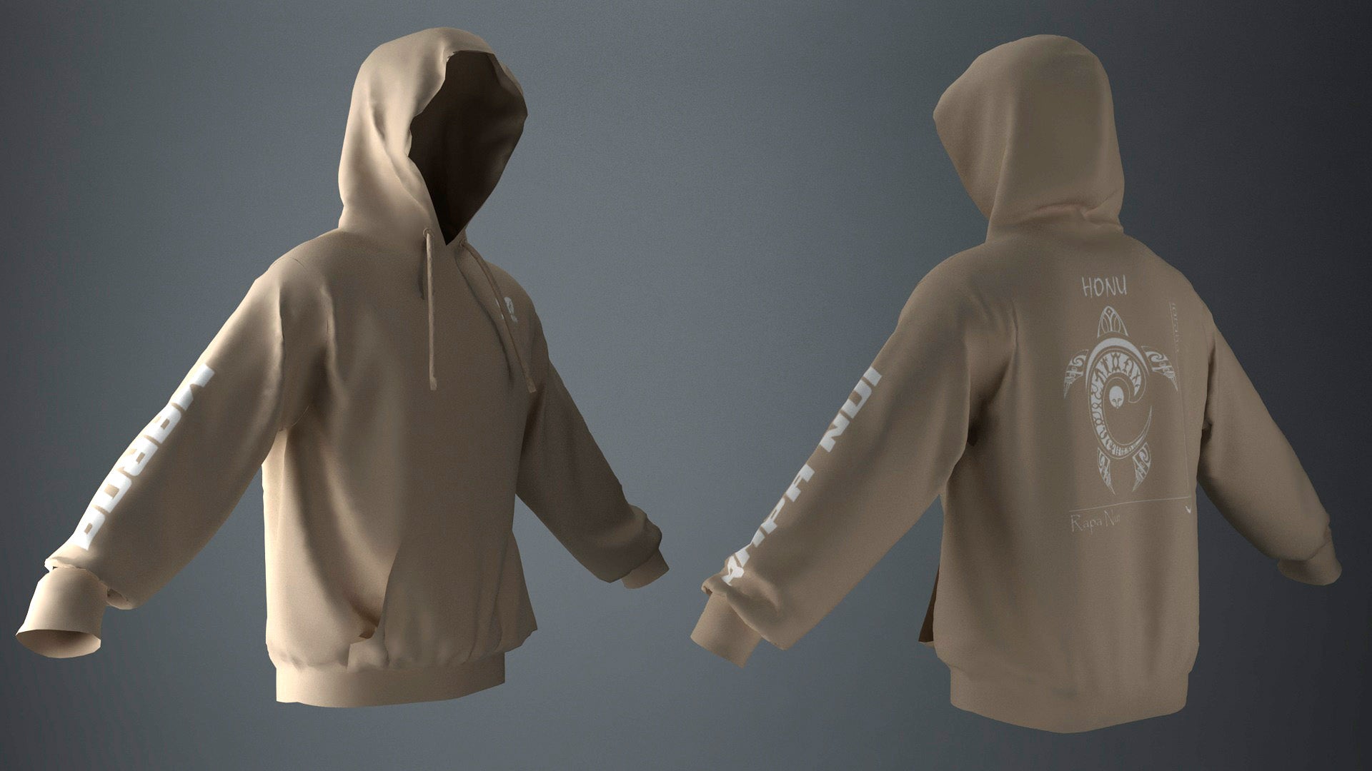 Polerón Canguro Beige Honu Blanco (C)