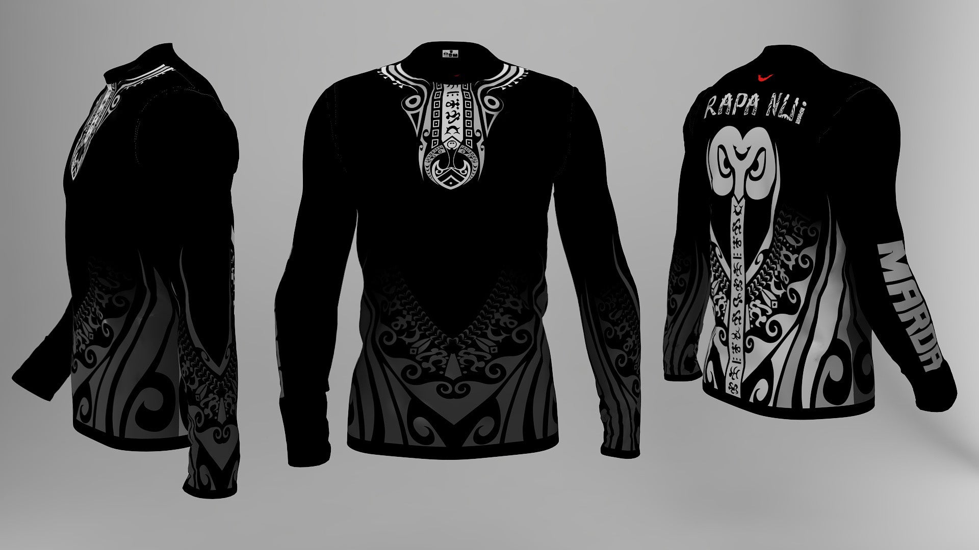 Polera Manga Larga Rapa Nui Make Tattoo Negra (Q)