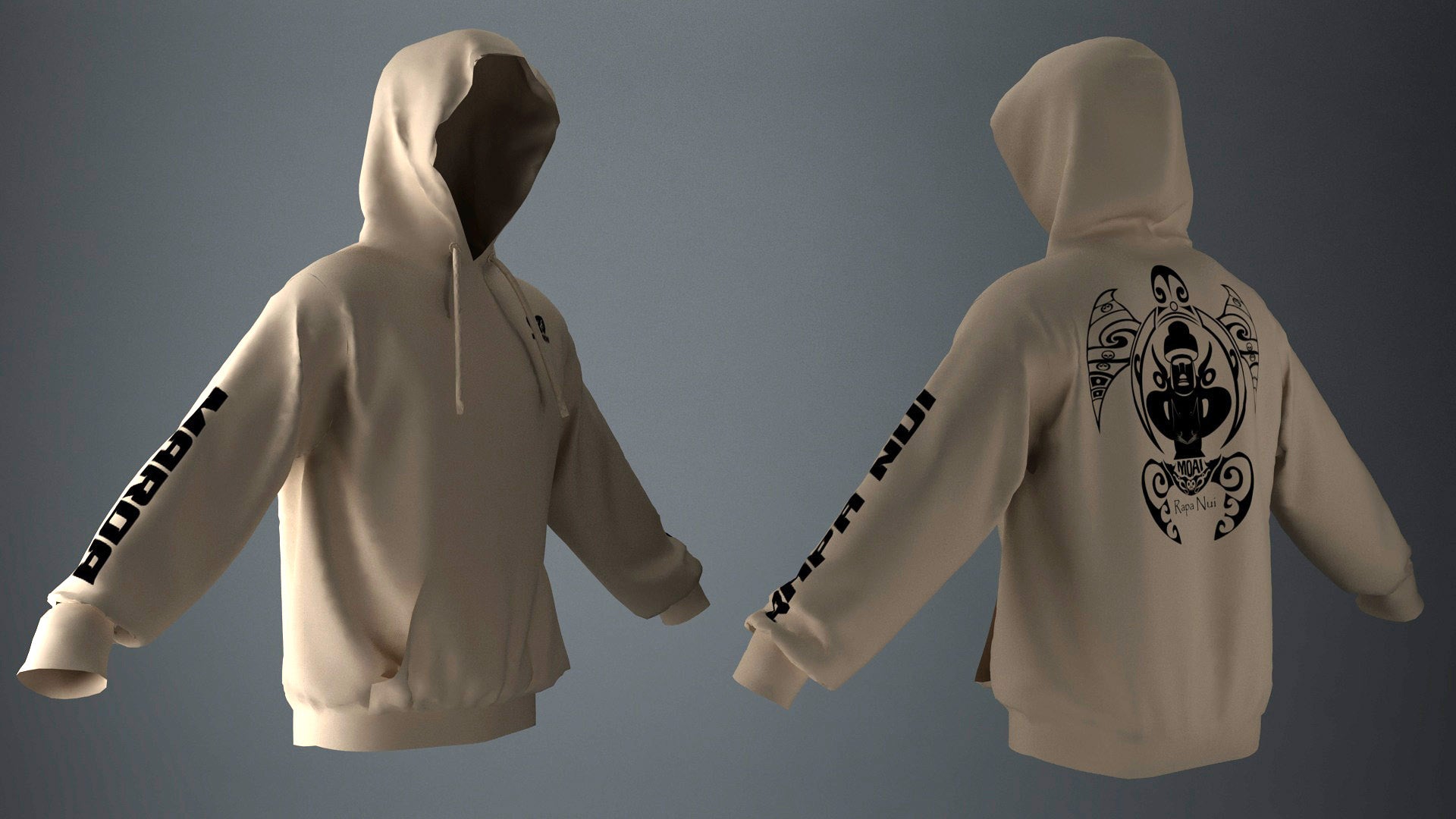 Polerón Canguro Beige Honu Moai Negro (M)