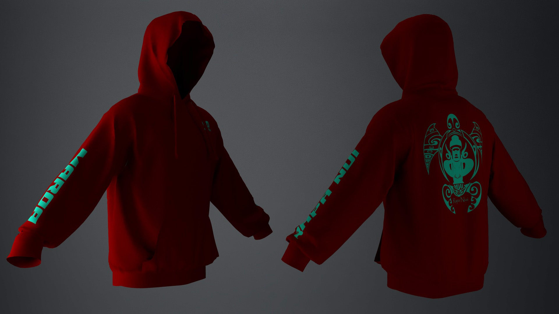 Polerón Canguro Burdeo Honu Moai Turquesa (K)