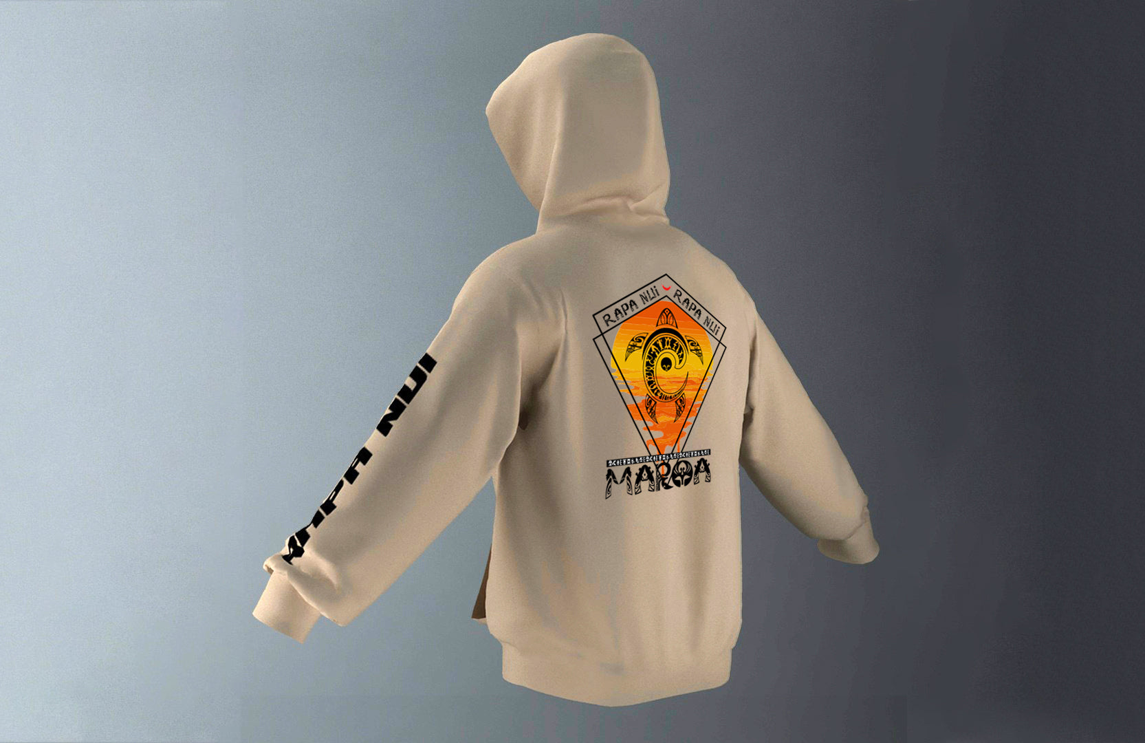 Polerón Canguro Beige Honu Atardecer Negro (H)