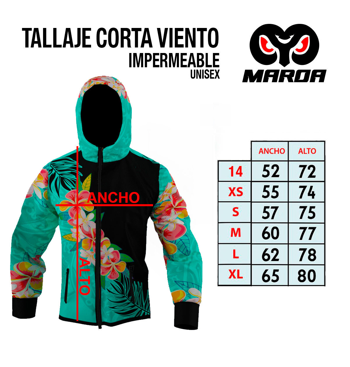 Guia de Tallas - Corta Viento Impermeable Tangatamanu (B)