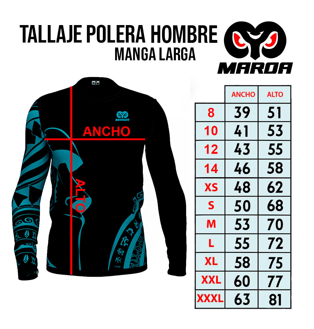 Guia de Tallas - Polera Manga Larga Va A Rapa Nui (A)
