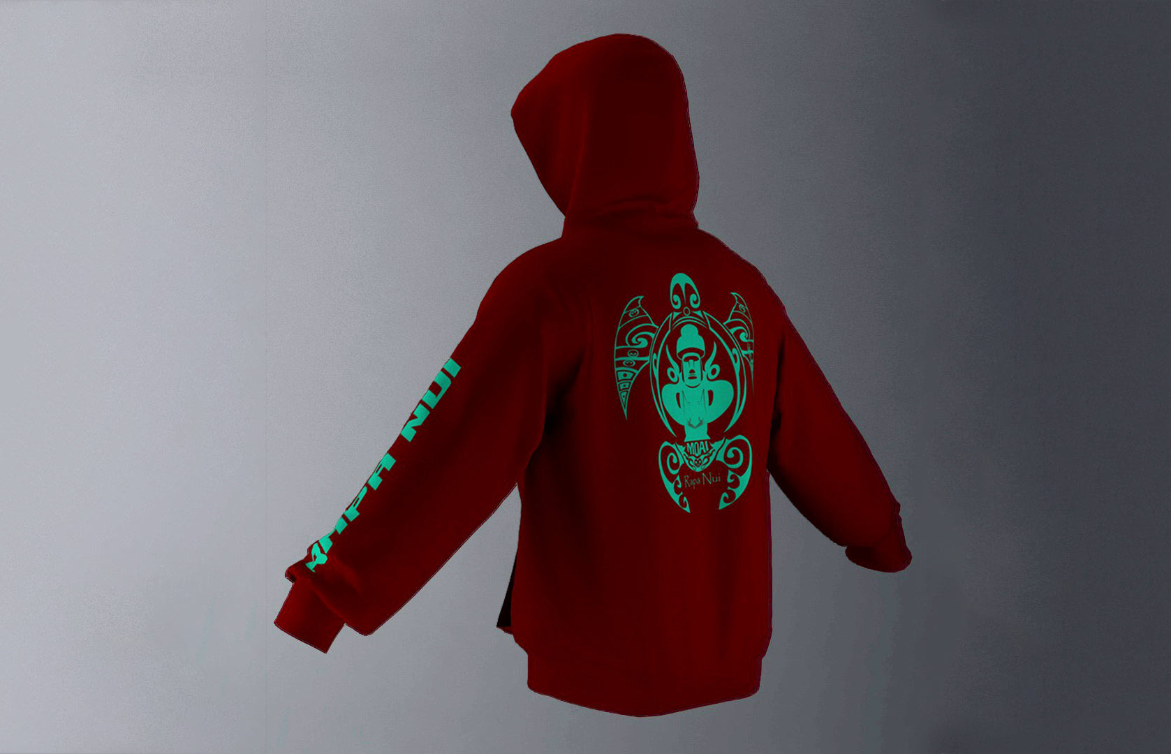 Polerón Canguro Burdeo Honu Moai Turquesa (K)