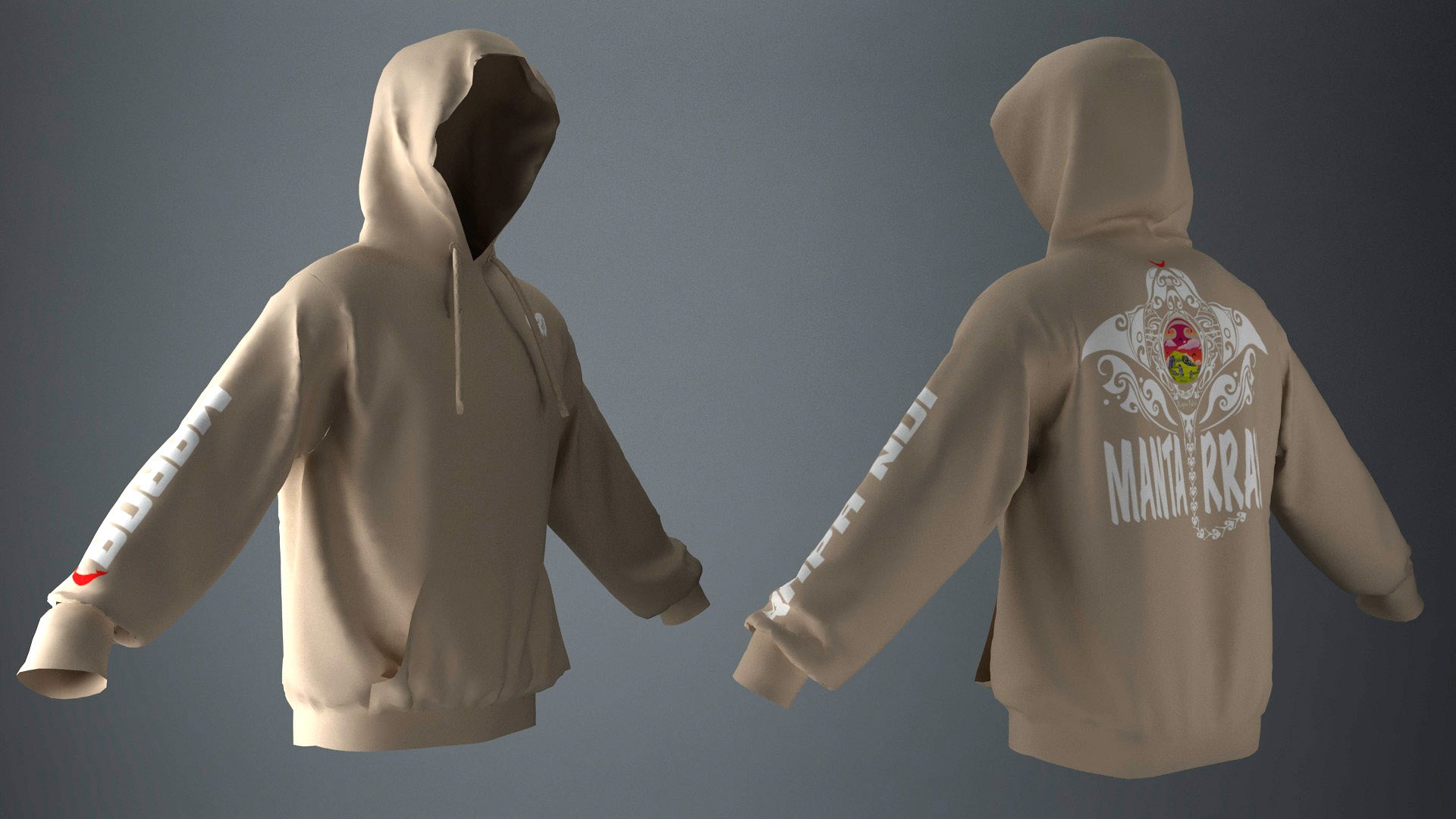 Polerón Canguro Beige Mantarraya Blanco (O)