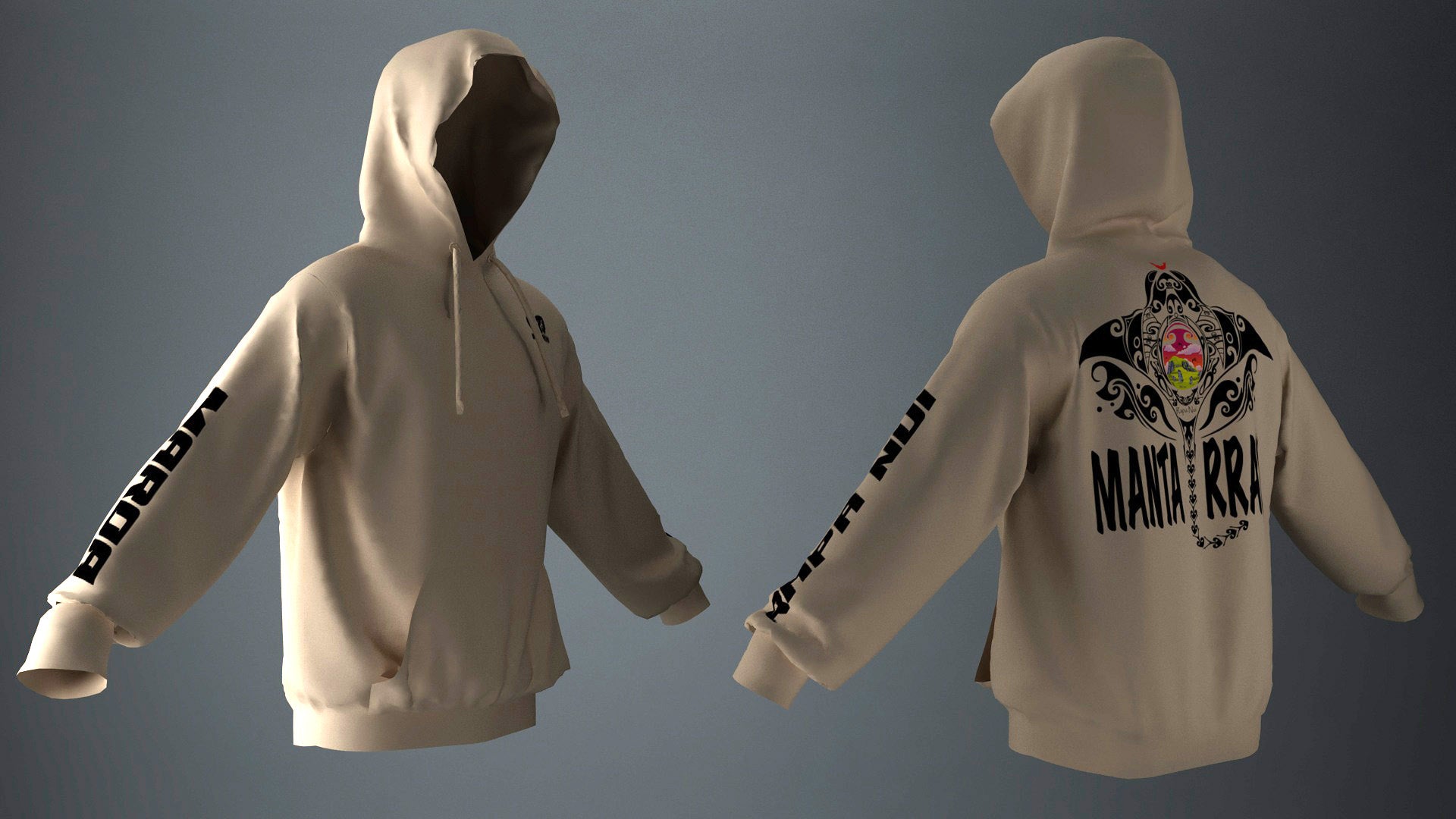 Polerón Canguro Beige Mantarraya Negro (P)