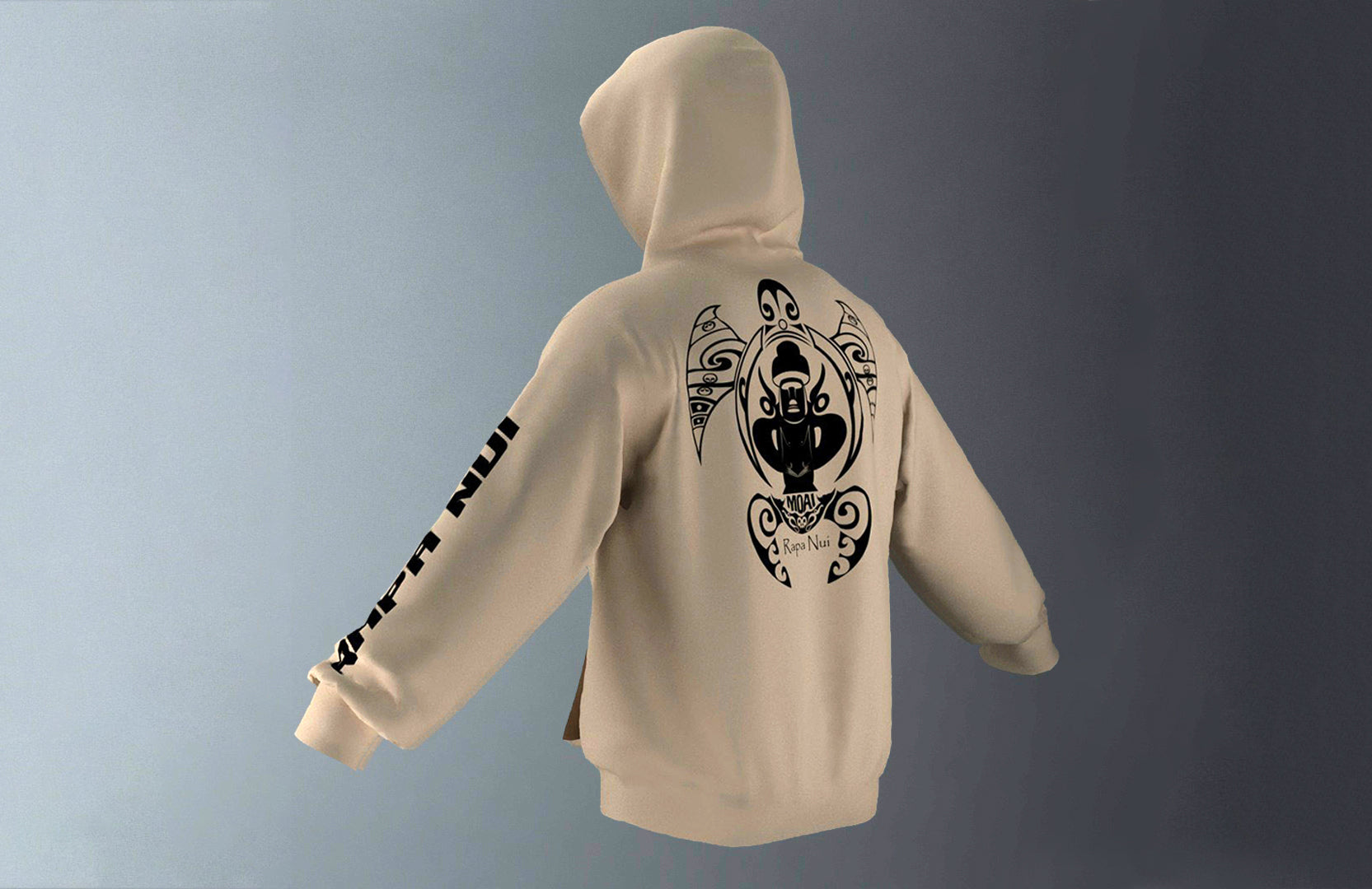 Polerón Canguro Beige Honu Moai Negro (M)