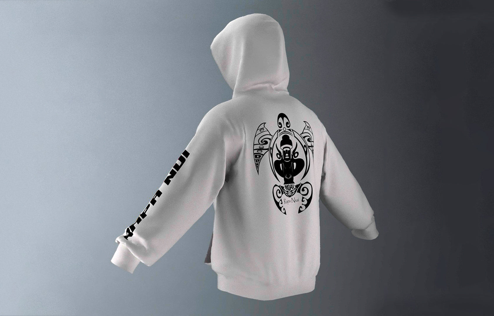 Polerón Canguro Gris Honu Moai Negro (K)